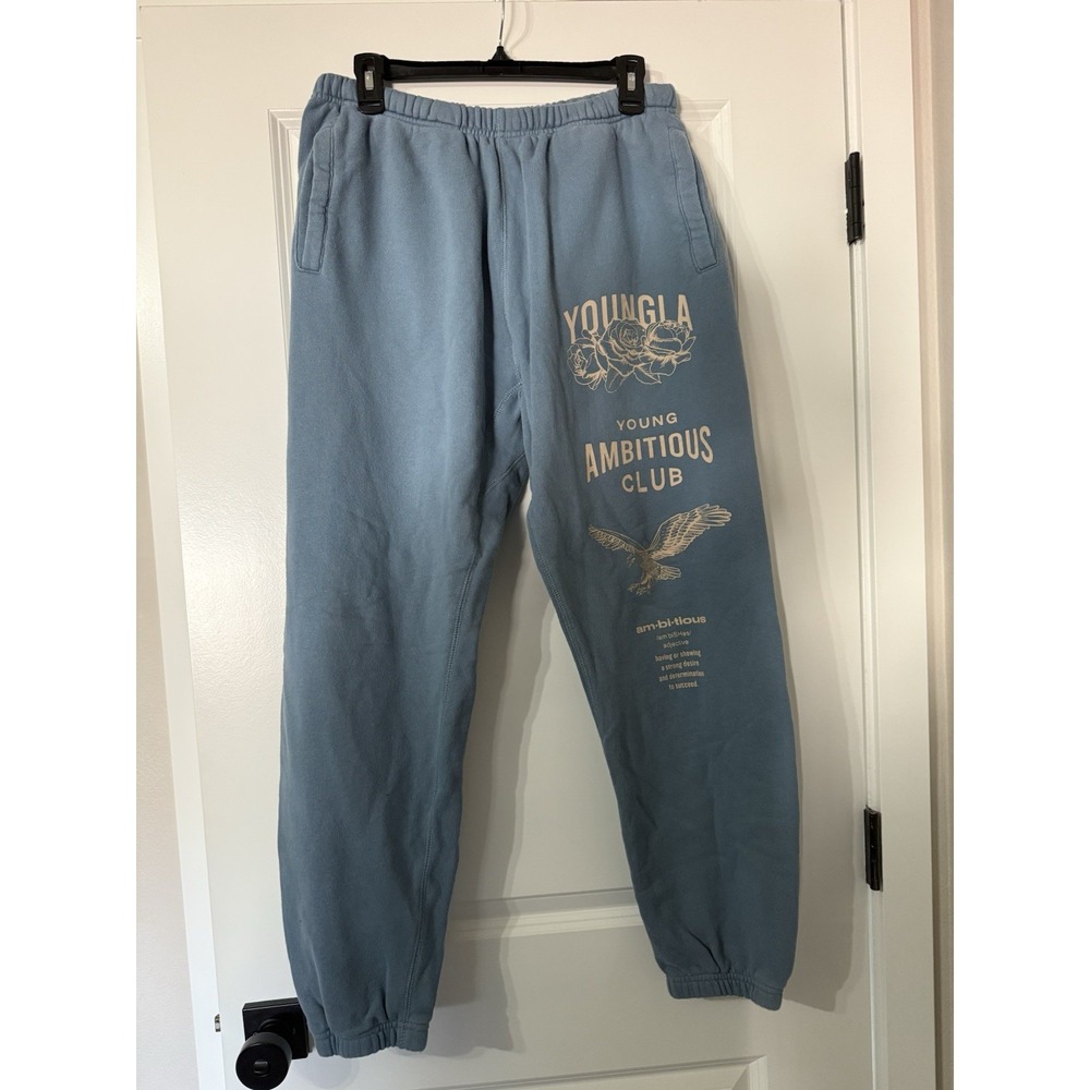 YoungLA XXL Blue Graphic Jogger Sweatpants Young Ambitious Club Eagle